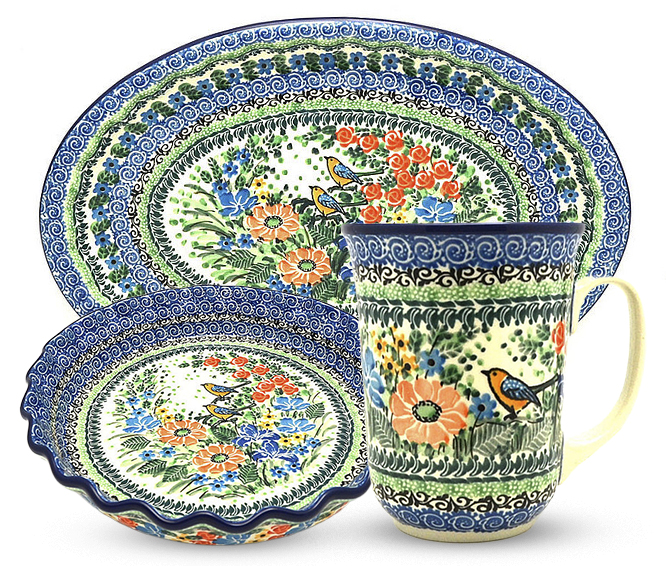 Authentic Polish Pottery Salt Shaker In Red Pansy Togo